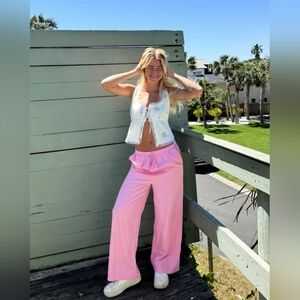 Love Tree Pink Wide Leg Linen Blend Pants